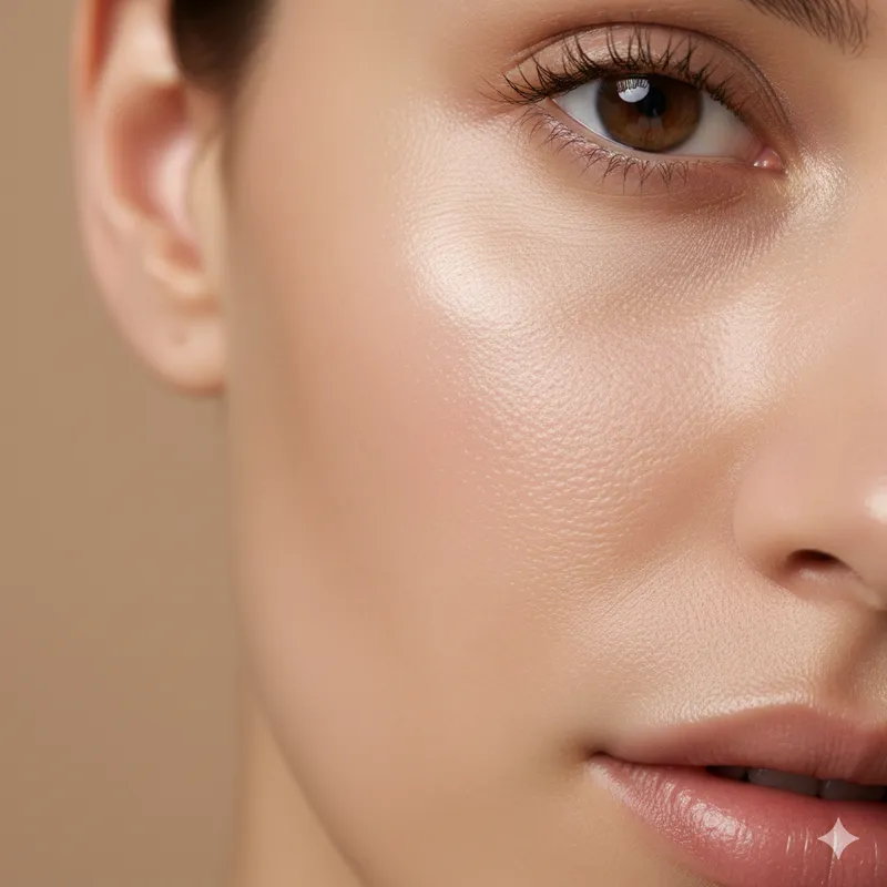 Nahaufnahme einer sanften Peeling-Anwendung auf der Gesichtshaut.