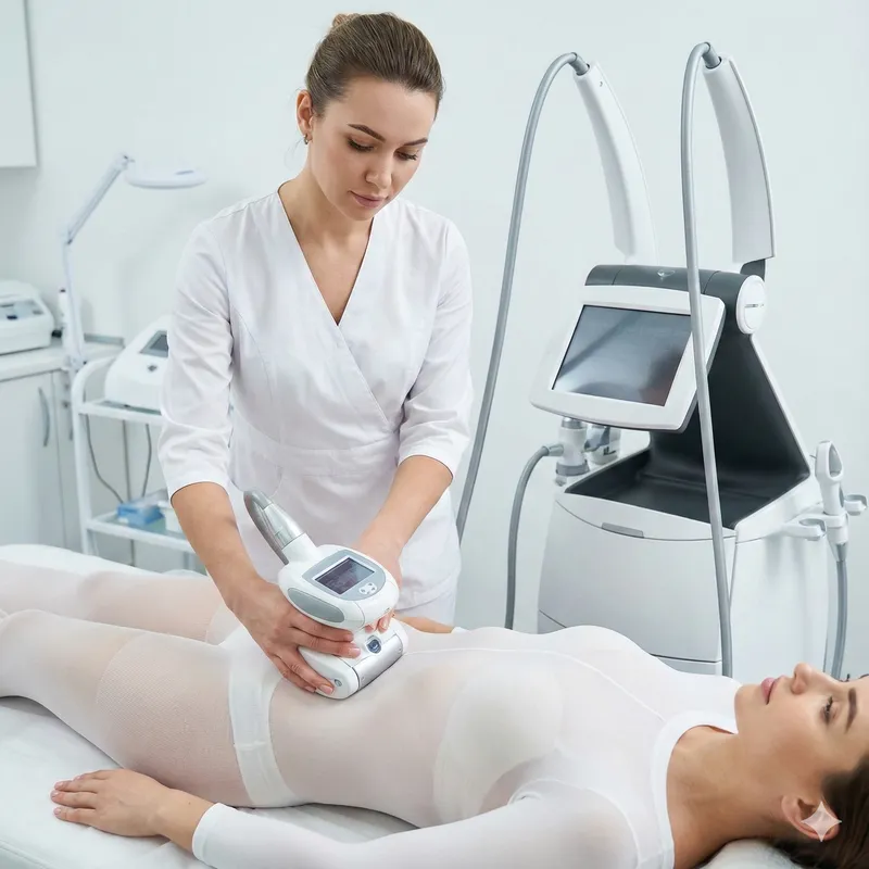 Anwendung der mechanischen LPG Massage zur Reduzierung von Cellulite.