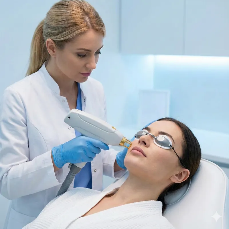 Anwendung moderner Lasertechnologie zur Verjüngung der Gesichtshaut.